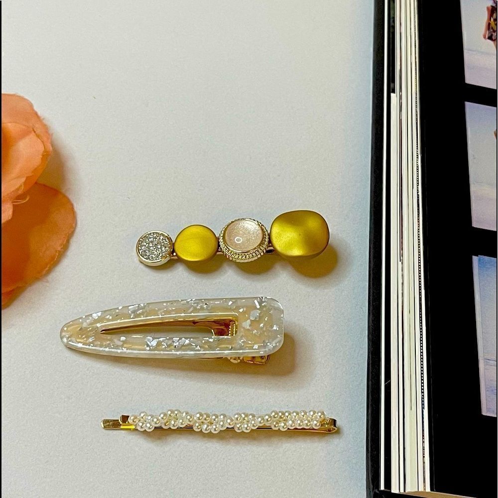 ⭐️ New Pearl Metal Acrylic Gem 💎 Stone Geometric Hairpin